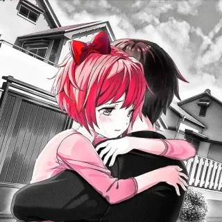👾 4aaea6dd Sayori Anime, Umarmen, Traurig, Emotional, Trost, Freundschaft whatsapp sticker