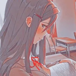 👾 880d8f05 Yuri Doki Doki Literature Club! Anime, Manga, Schulmädchen, Lesen, Cartoon, DDLC, lila Haare whatsapp sticker