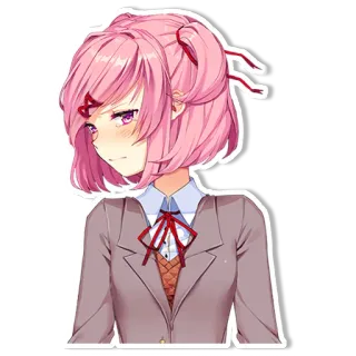😒 261d4680 Natsuki Doki Doki Literature Club! อนิเมะ, มังงะ, น่ารัก, โกรธ, ผมสีชมพู telegram sticker