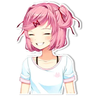 😁 2b42cd7f Natsuki Doki Doki Literature Club! อนิเมะ, มังงะ, น่ารัก, ผมสีชมพู, ยิ้ม telegram sticker