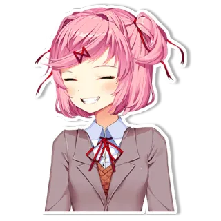 😁 76053f2a Natsuki Doki Doki Literature Club! อนิเมะ, น่ารัก, มังงะ, ผมสีชมพู, ยิ้ม telegram sticker