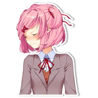 😢 e79d63b9 Natsuki Doki Doki Literature Club! อนิเมะ, น่ารัก, ผมสีชมพู, เศร้า, มังงะ telegram sticker