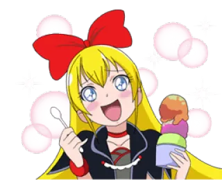 😍 cee73549 Kreskówka, Anime, Dziewczyna, Lody, Szczęśliwy, Łyżka whatsapp sticker