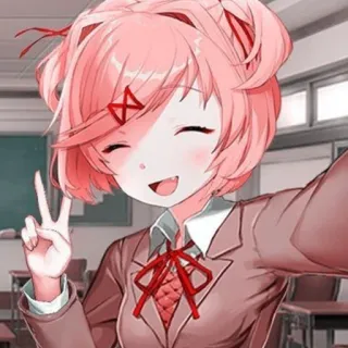 💗 2c1caa38 Natsuki Doki Doki Literature Club! Anime, Manga, Personnage, Signe de paix, Uniforme scolaire, Mignon, Autocollant whatsapp sticker