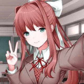 💗 9361734d Monika Doki Doki Literature Club! Anime, Jeu vidéo, Signe de paix, Mignon, Fille, Monika, Doki Doki Literature Club whatsapp sticker