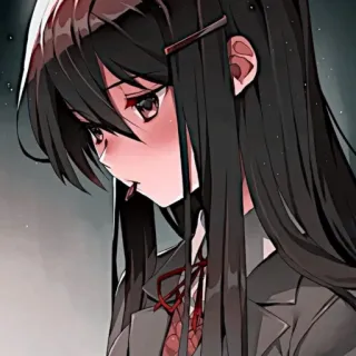 💗 c57338a3 Yuri Doki Doki Literature Club! Anime, Fille, Uniforme scolaire, Cheveux longs, Triste whatsapp sticker