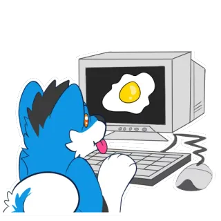 🥚 7b6a0eb0 ケモノ, 擬人化, コンピュータ, 卵, 漫画, デジタルアート, キャラクター, ステッカー telegram sticker