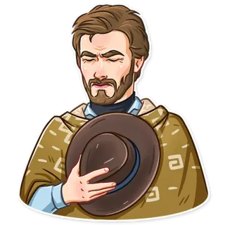 😔 4a0cf46f 男人, 难过, 牛仔, 帽子, 披风 telegram sticker