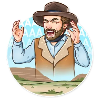 😩 a0f01f87 AAAA 卡通, 男人, 帽子, 生气, 喊叫, 西部, AAAA telegram sticker