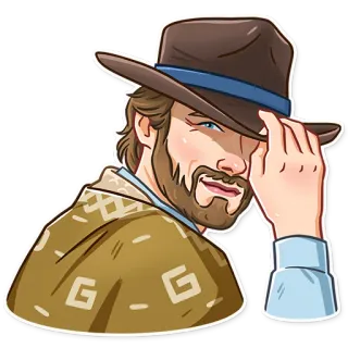 😏 a5b5df5a 卡通, 男人, 帽子, 西部, 插图 telegram sticker