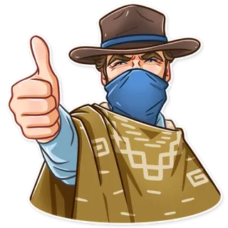 👍 f161eaee 牛仔, 西部, 点赞, 面具, 帽子, 披风 telegram sticker