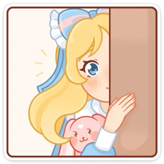 🤨 13fd26d6 动漫女孩, 卡通, 可爱, 泰迪熊, 金发, 偷看, 躲藏 telegram sticker