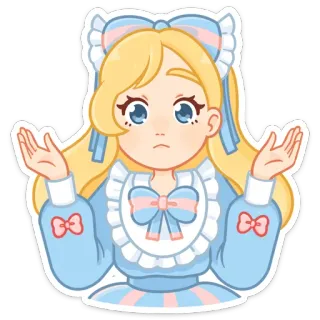 🤷 444d9670 贴纸, 可爱, 女孩, 金发, 蓝色, 蝴蝶结, 动漫, 人物 telegram sticker