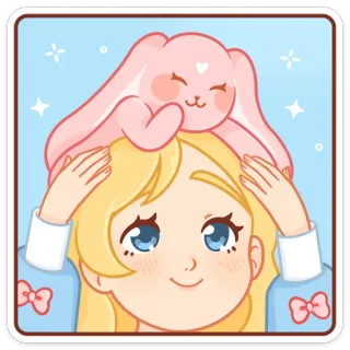🙂 d884437d 女孩, 兔子, 可爱, 卡哇伊, 粉色, 动物, 头发, 孩子 telegram sticker