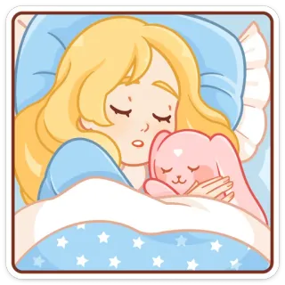 😴 ef16f064 수면, 소녀, 토끼, 귀여운, 만화, 자는, 침대, 카와이 telegram sticker