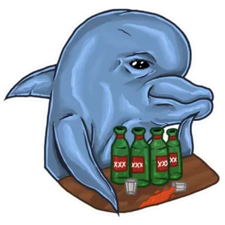 🍷 7ca5c7e8 ปลาโลมา, แอลกอฮอล์, ขวด, เมา, ปาร์ตี้ telegram sticker