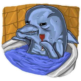 💦 dfa5093a ปลาโลมา, ไวน์, อ่างอาบน้ำ, สัตว์, การ์ตูน, ดื่ม, พักผ่อน telegram sticker