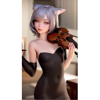 🕯 4015b7d4 애니메이션, 고양이 소녀, 바이올린, 귀여운, 양초, 드레스 telegram sticker