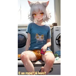 🧼 5d79430f E as roupa? já lavo? 애니메이션, 고양이귀, 세탁기, 귀여운, 만화 telegram sticker
