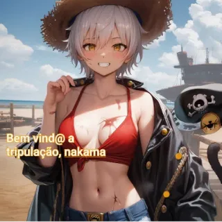 🤝 a8e9e752 Bem vind@ a tripulação, nakama 애니메이션 소녀, 해변, 해적, 수영복, 흉터, 만화, 원피스 telegram sticker