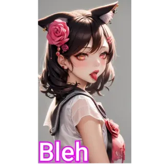 👅 c57eae66 Bleh 애니메이션 여자, 고양이 귀, 디지털 아트, 귀여운, 장미, 메롱 telegram sticker