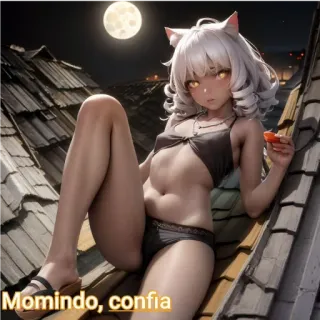 😼 e6ef42ae Momindo, confia 애니메이션 소녀, 고양이 귀, 달빛, 밤, 지붕, Confia telegram sticker