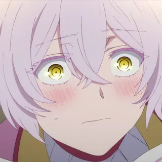 🩸 749cf253 Anime, Manga, Postać, Rumieniec, Różowe włosy, Zaniepokojony, Żółte oczy whatsapp sticker