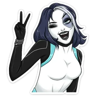 ✌️ 1c2c5298 wanita, karakter, kedipan mata, tanda perdamaian, kartun, stiker whatsapp sticker
