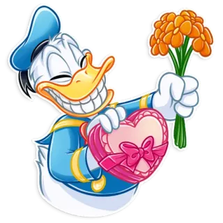 💐 ceadea50 Donald Duck Nhân vật hoạt hình, Disney, Vịt Donald, Ngày Valentine, Trái tim, Tình yêu, Quà tặng, Phim hoạt hình, Dễ thương telegram sticker