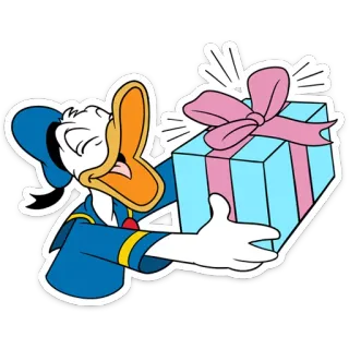 🎁 ff8badc0 Donald Duck cartoon, Disney, cadeau, personage, Donald Duck, geschenk, strik telegram sticker