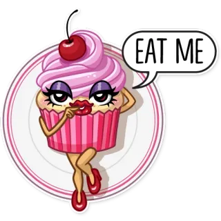 😏 d5910eb7 EAT ME cupcake, postre, comida, dibujos animados, kawaii, cereza, lindo whatsapp sticker