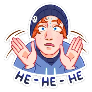 🥵 79686526 HE-HE-HE mann, schwitzend, nervös, emoticon, sticker, cartoon telegram sticker