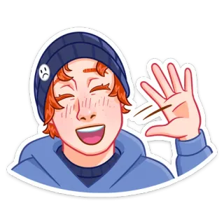 😥 c5a70728 Cartoon, Winken, Figur, Person, Lächeln, Fröhlich, Mütze telegram sticker