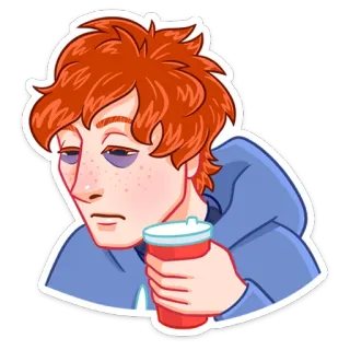 ☕ cc14a39a erschöpft, müde, person, rothaarig, schläfrig, kaffee, faul telegram sticker