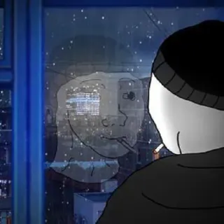 🚬 30b8962f Wojak ウォヤック, タバコ, 喫煙, 孤独, 悲しい, 都市, 夜 telegram sticker