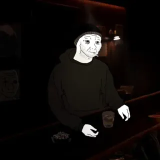 😞 a65ab1f8 悲しい, 落ち込んでる, wojak, 喫煙, 孤独, ミーム telegram sticker