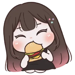 🌈 abffa5c6 น่ารัก, ผู้หญิง, เบอร์เกอร์, กิน, คาวาอิ, การ์ตูน whatsapp sticker