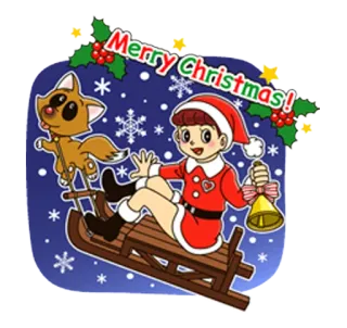 🎅 3542735d Merry Christmas! Christmas, holiday, winter, sled, santa, cartoon, reindeer, snowflakes, festive telegram sticker