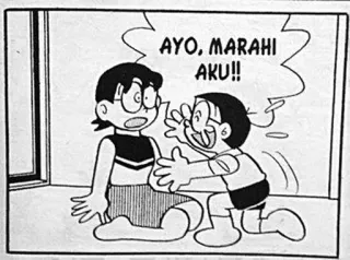 😊 b6d218b3 AYO, MARAHI AKU!! cartoon, comic, doraemon, indonesian telegram sticker