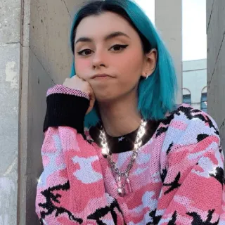 😶 c9e2f572 person, woman, girl, blue hair, sweater, camouflage telegram sticker