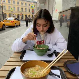 🥴 ed988ba6 woman, eating, ramen, noodles, food, street, urban, asian telegram sticker