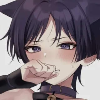 ☺️ eb4e6616 动漫, 猫耳, 男性, 项圈, 铃铛, 脸红 telegram sticker