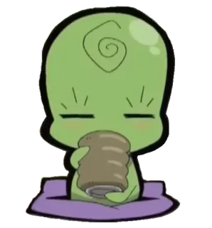 🍵 7d38f613 卡通, 动漫, 可爱, 绿色, 吃, Q版 telegram sticker