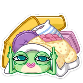 🖕 1f911440 カエル, 中指, 攻撃的, 漫画, 動物, ベッド telegram sticker