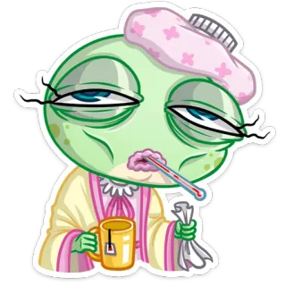 🤕 f23a73ed 病気, 体調不良, 体温計, お茶, 風邪, インフルエンザ, 漫画, キャラクター telegram sticker