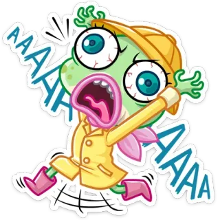 😱 3716028b AAAAA Kreskówka, Żaba, Bieganie, Przestraszony, Krzyczący telegram sticker
