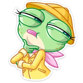 🤔 45e84344 żaba, kreskówka, naklejka, myślenie, zielony, żółty telegram sticker