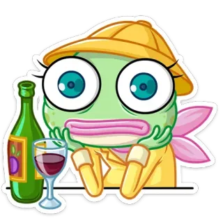 🍷 6ab6f9d3 żaba, alkohol, wino, kreskówka, kapelusz, napój telegram sticker