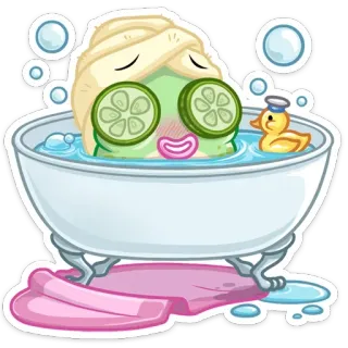 🛀 c45ae06d Spa, Relaks, Zabieg na twarz, Ogórek, Kąpiel, Gumowa kaczka, Dbanie o siebie telegram sticker