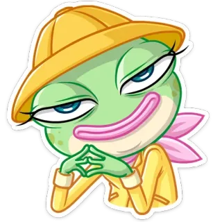 ☺️ c71df318 żaba, kreskówka, zwierzę, postać, knujący, uśmieszek, sprytny, psotny telegram sticker